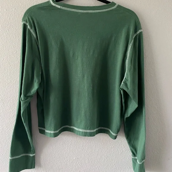 wild fable long sleeve green top white seamed - Picture 2 of 2